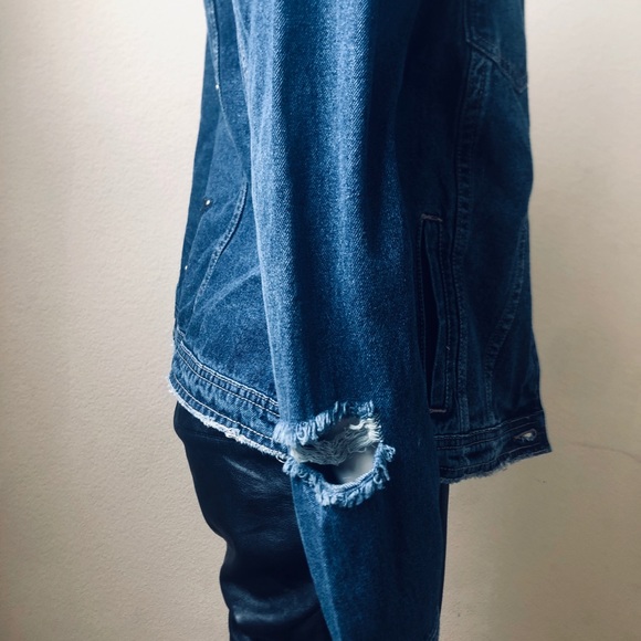 JustFab | Jackets & Coats | Destroyed Denim Jacket With Black Star ...